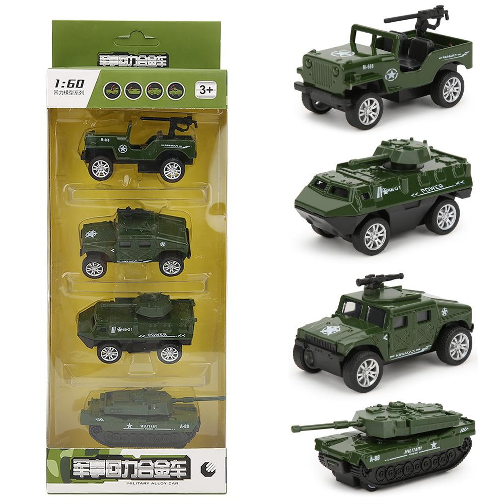 1:60 Set of 4 Military Vehicle Army Armoured Tank Jeep Model Car Diecast Toy Kid 