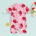 thumbnail image 3 of Bagilaanoe Toddler Baby Girl One-Piece Swimsuit Strawberry Print Short Sleeve Zipper Rashguard Swimwear 6M 9M 12M 18M 24M 3T Kids Jumpsuit Bathing Suit, 3 of 8