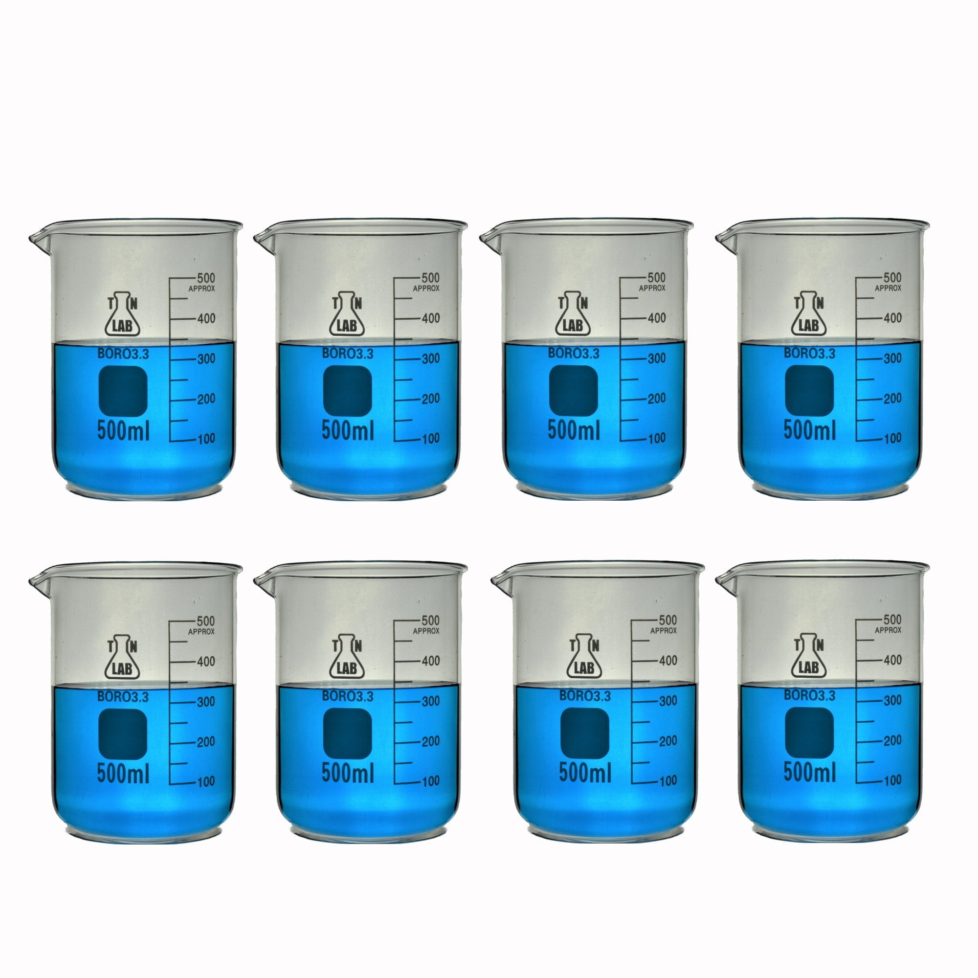 Beaker Borosilicate Glass with Graduations 500ml 8Beakers