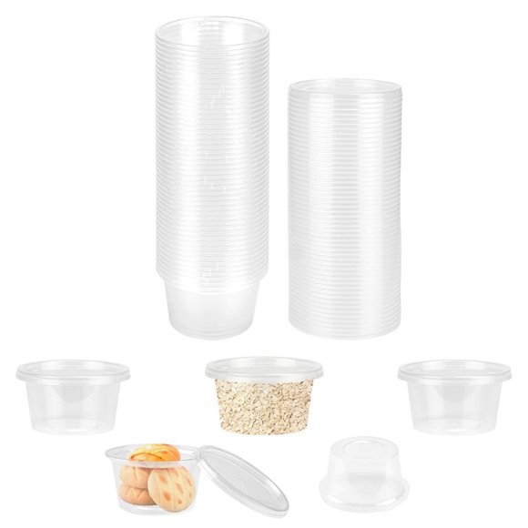 50 Sets - 1oz Condiment Cups with Lids,Small Plastic Jello Shot Cups, 1oz Containers with Lids, Sauce Cups, Portion Cups for Lunch, Party, Trips