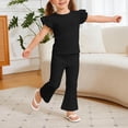 thumbnail image 5 of Amidoa Girls Summer 2 Piece Outfits Kids Ruffle Sleeve T-Shirt and Cute Casual Pants Clothing Sets Black Size 3T, 5 of 5