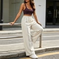 thumbnail image 6 of WIZUTIZ Women's High Waist Wide Leg Trousers Elastic Waist Drawstring Side Stripe Pockets Full Length Casual Loose Pants Street Style Elegant, 6 of 7