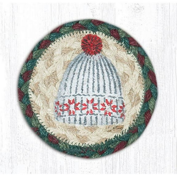 Capitol Importing 31-IC508WH 5 x 5 in. Jute Round Winter Hat Printed Coaster