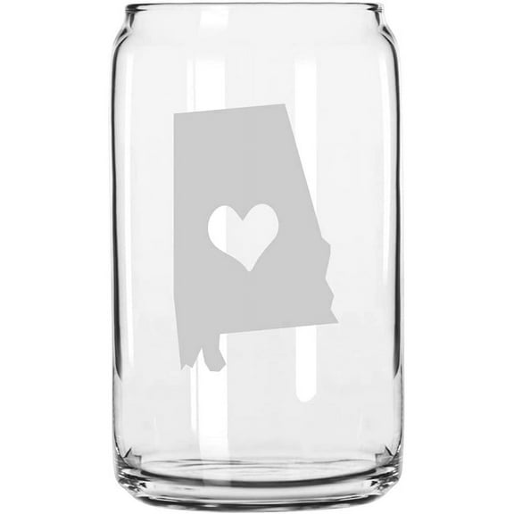 Alabama Heart States Etched 16oz Libbey Can Glass