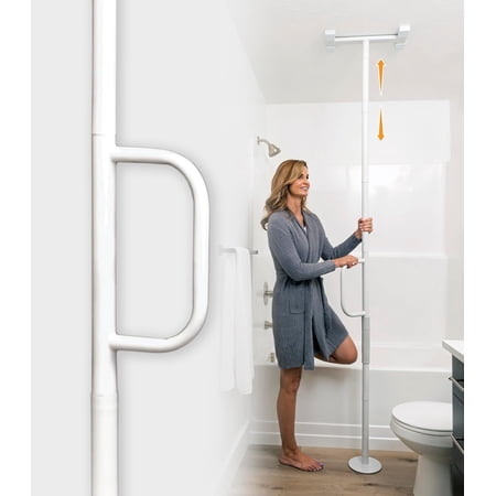Wonder Pole Lite, Adjustable Floor to Ceiling Safety Grab Bar with Security Support Handle for Fall Prevention, Tension Mounted Transfer-Pole for Adults, Seniors, and Elderly, White