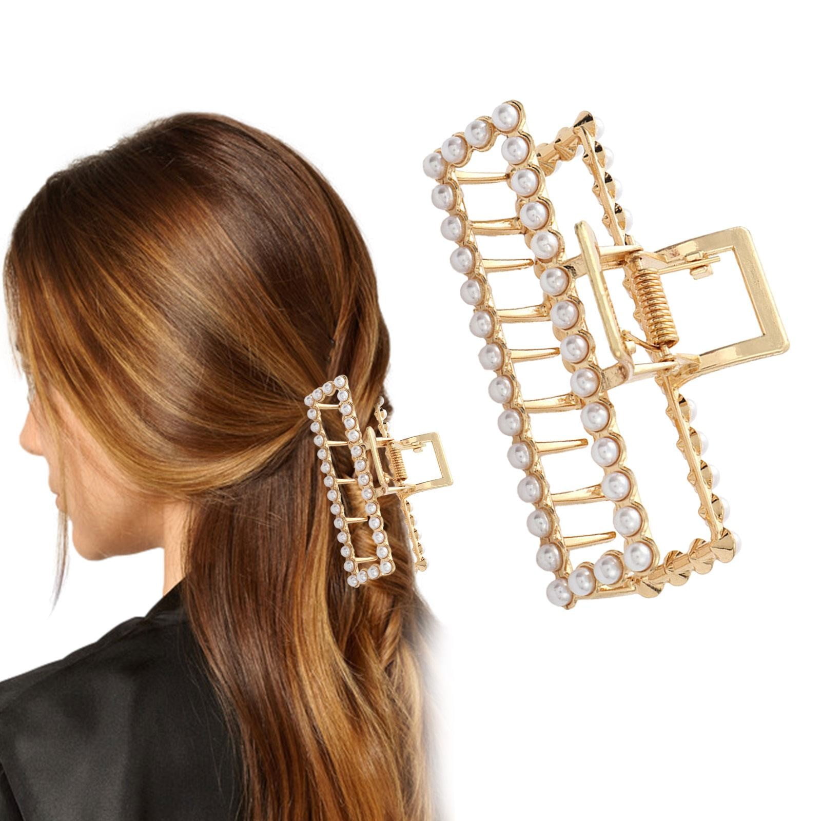 HAXMNOU Hair Accessories Women'S Back Hair Metal Ponytail Hair Pearl