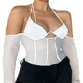 thumbnail image 1 of Women Halter Camis Vest Mesh Crop Top Off Shoulder Backless Tanks, 1 of 6