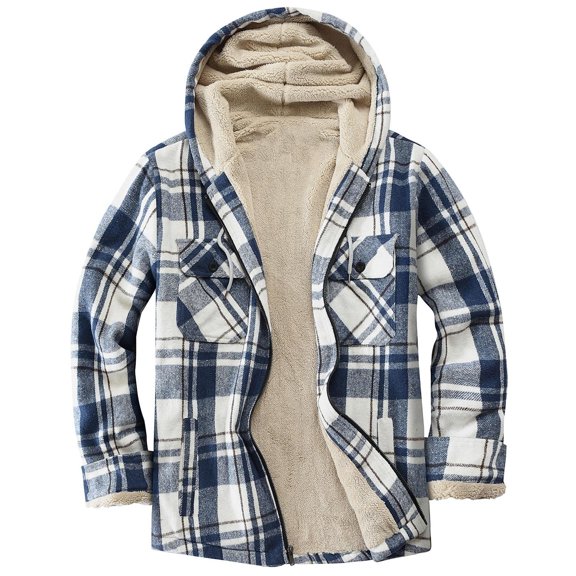 Womens Lined Flannel Plaid Jacket Fleece Zip Up Hooded Jacket Soft Fuzzy Hooded Plaid Flannel Shirt Jacket Loose Fit For Winter Daily Wear