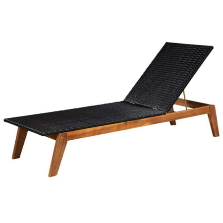 Beach Looking Furniture Adjustable Chaise Lounge Chair Sun Bed Wood and Rattan Deck Chair Recliner Garden Beach Chair Patio Pool Sauna Furniture Set ()