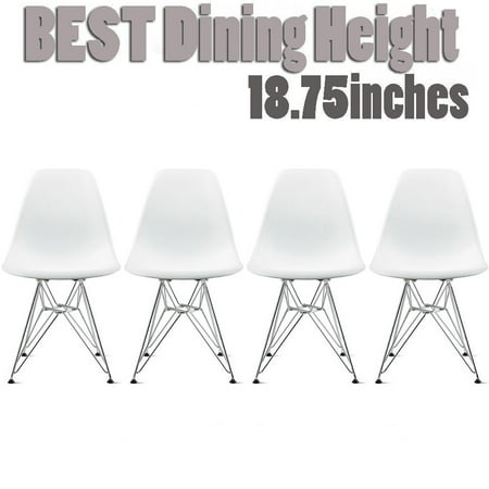 2xhome Set of 4 White Mid Century Modern Vintage Molded Shell Assembled Chairs Chrome Wire Metal Eiffel Side Armless No Arms With Back DSW for Desk Work Office Dining Living Kitchen Bedroom