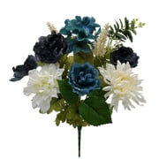 Mainstays 21.5 inch Artificial Flower Hydrangea Peony Bouquet, Navy Cream Color. Indoor Use.