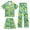96-Green, variant on CAIXIA Girls Pajamas Size 10-12 3-Piece Summer Button Down Silk Pajamas Plus Size Short Sleeve with Shorts & Long Pants Girls Sleepwear Lounge for Kids Pjs Clothes,96-Green