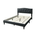 thumbnail image 5 of Queen Bed With Charcoal Burlap Upholstery, Headboard Elegant Nailhead Trim, No Box Spring For Bedroom Use Modern Size Bed, Sloped Headboard, Wooden Slats,, 5 of 6