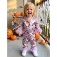 thumbnail image 5 of Cjfdfy Toddler Baby Girls Halloween Silk Pajamas Set Pumpkin Ghost Goose Print Fuzzy Trim Long Sleeve Tops And Pants Nightwear Cute Halloween Fall Winter Pajamas 1-6Y, 5 of 9