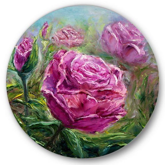Designart 'Abstract Pink Peonies' Traditional Circle Metal Wall Art 36x36 - Disc of 36