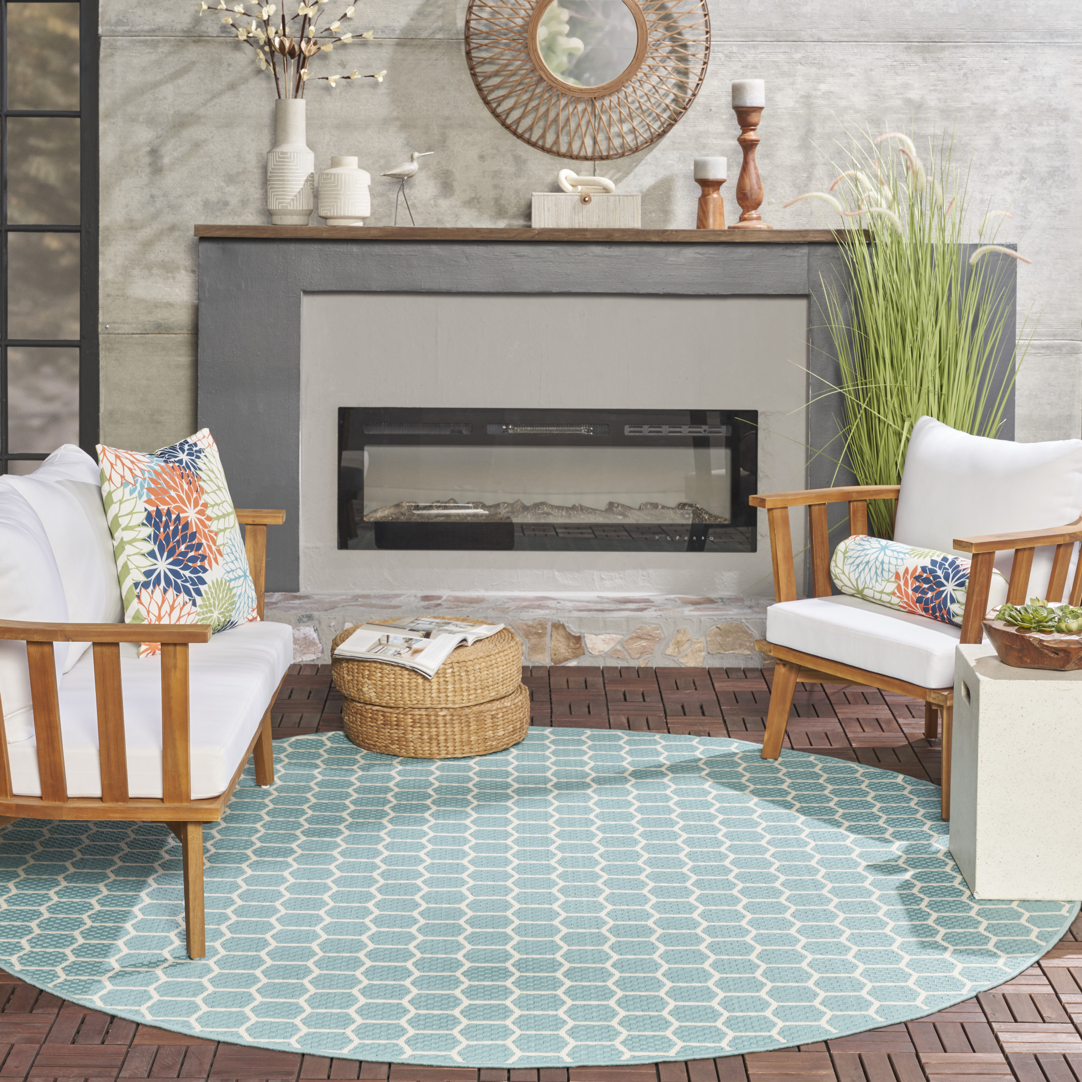 Nourison Twist Reversible 8' x Round Aqua Modern Rug