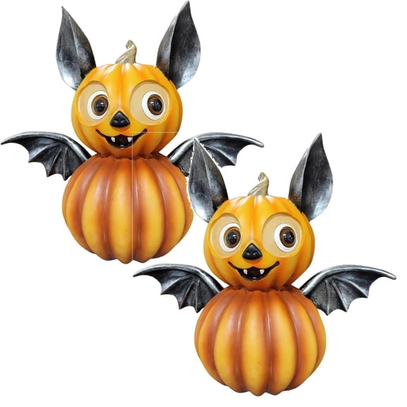 2Pack Halloween Decoration Pumpkin Statue Cute Bat Pumpkin Figurine Resin Ornaments Garden Shelf Tabletop Halloween Party Supplies For Adults Fall Room Halloween Desktop Ornament Home Decor