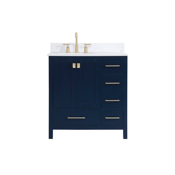 32 inch Single Bathroom Vanity in Blue with Backsplash