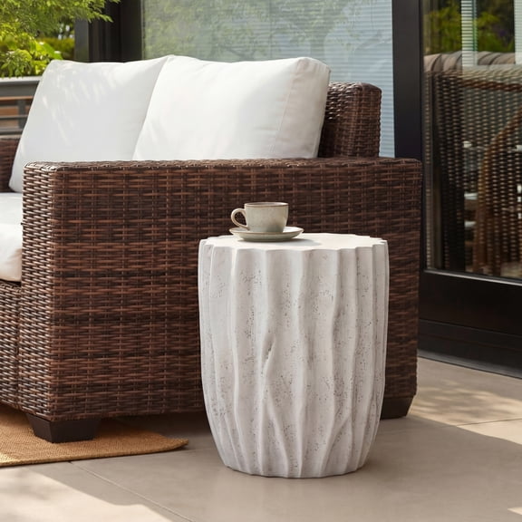 Christopher Knight Home 15.75” Outdoor Ribbed Barrel Side Table, MGO Accent Table, Antique Gray