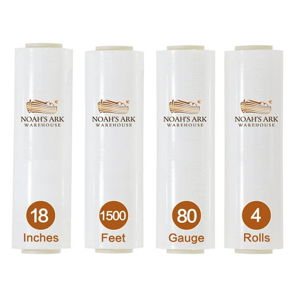 Stretch Wrap Industrial Strength 18" x 1500' Clear Cast Hand Stretch Film 80 Gauge Shrink Wrap 4 Rolls
