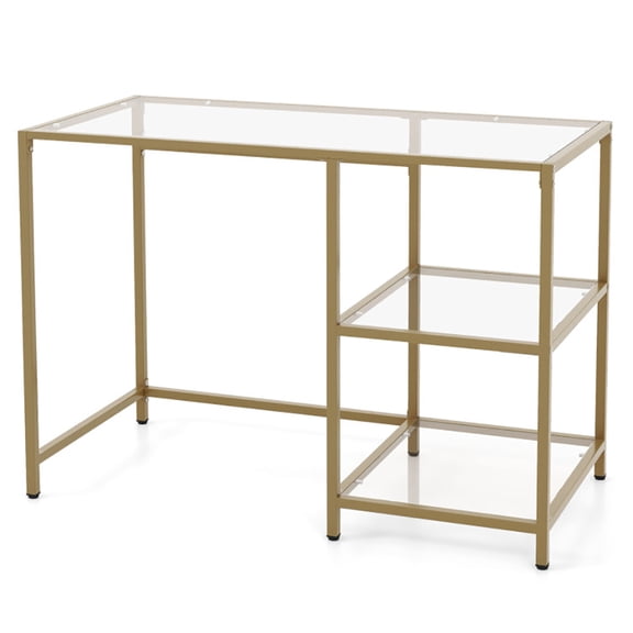 Resenkos Modern Console Table with 2 Open Shelves and Metal Frame-Golden, Narrow Console Table, Entryway Hall Table with Shelves for Foyer & Entry Spaces