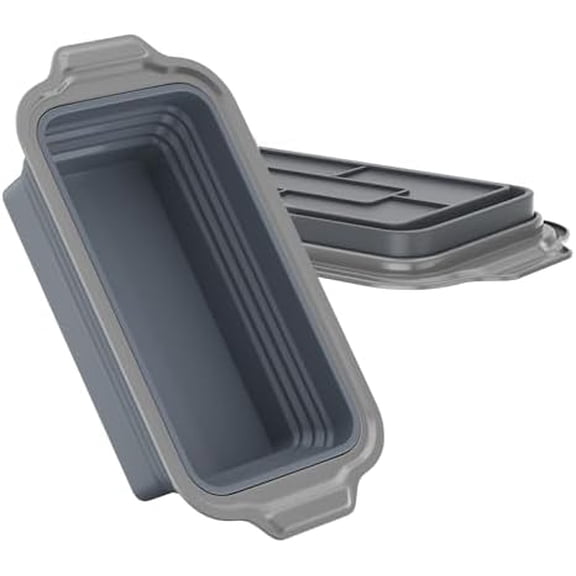 2 Pack Silicone Bread Loaf Pan With Metal Reinforced Frame, Non-Stick Baking Pans, Foldable Mold for Homemade Bread (9"x5"x2.5", Grey, 2 Pieces)