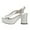 Silver, variant on Women Chic Platform Chunky High Heel Buckle Sandals Round Open Toe V-cut Pumps Fashion Dress Block Heel Casual Shoes Size Size 9 Silver