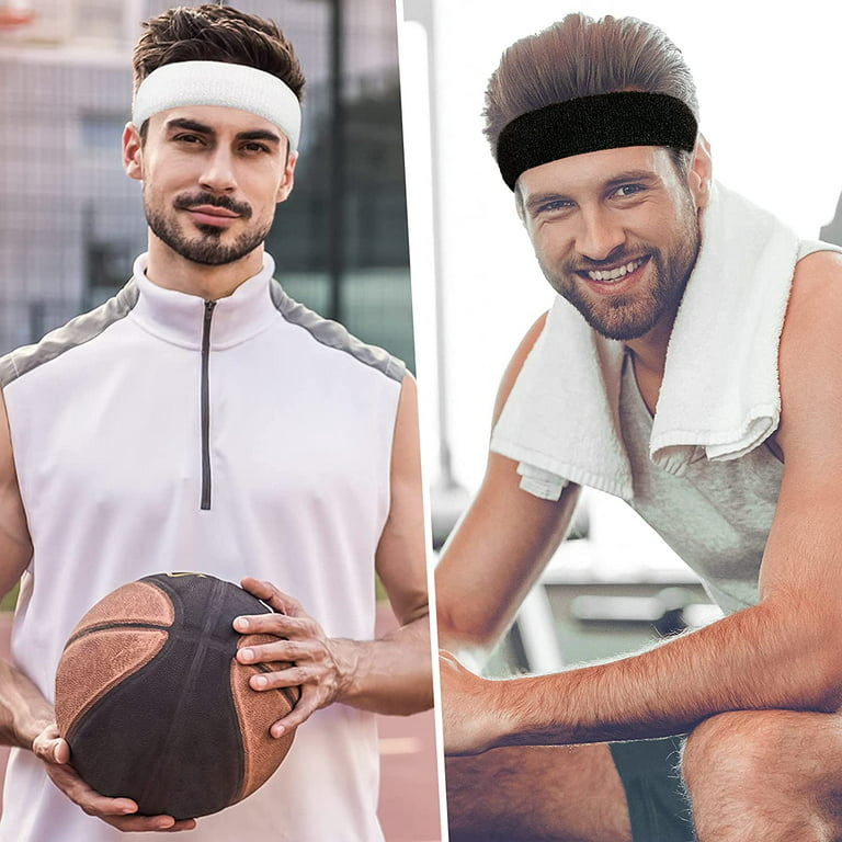 3Pack Sweatbands Sports Headband for Men & Women - Moisture Wicking  Athletic Cotton Terry Cloth Sweatband for Tennis, Basketball, Running, Gym