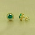 thumbnail image 2 of 2Ct Round Cut Lab Created Green Emerald Halo Stud Earrings 14k Yellow Gold Plated, 2 of 2