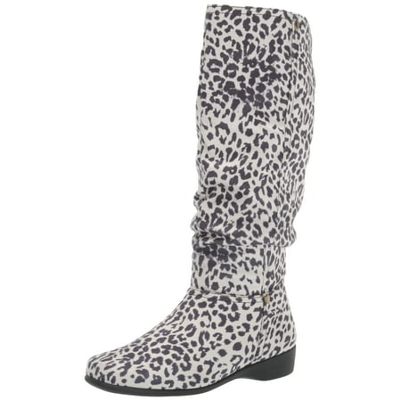

Women s Ashley Slouch Boot Micro Suede Knee High Fashion Low Heel Side Zip Snow Leopard 7 Medium US Women