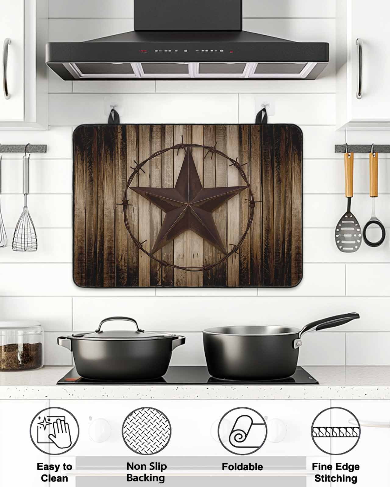 Stove Top Covers for Electric Stove, Western Star Retro Glass Stovetop Cover Protector, Vintage Brown Wood Barn Induction Cooktop Protector Oven Mat for Kitchen Countertop 24"x21"