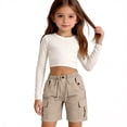 thumbnail image 4 of Grblisyd Shorts for Girls Summer Solid Color Elastic High Waist Cargo Drawstring Bermuda with Pockets Teen Kids Casual Knee, 4 of 6