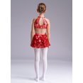 thumbnail image 4 of Alvivi Robe de Performance de Danse Latine Jazz Hip Hop Sans Manches à Volants à Paillettes pour Filles Rouge 14, 4 of 5