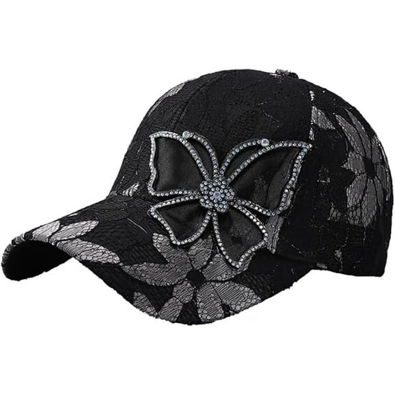 Women's Sun Hat Shiny Rhinestone Inlaid Baseball Cap Fashionable Lace Embroidery Lightweight Breathable Sunshade