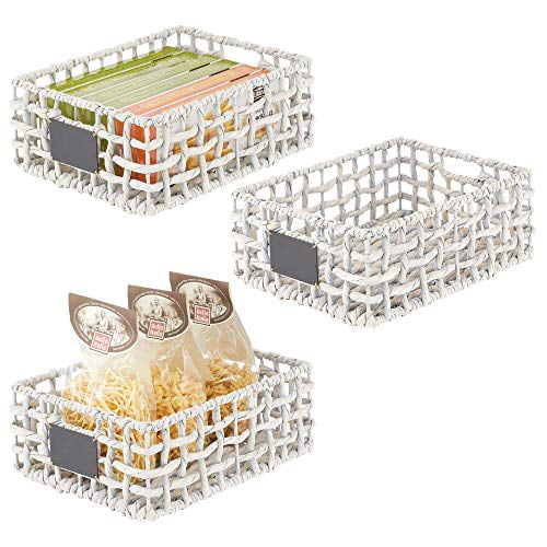 mDesign Water Hyacinth Open Weave Pantry Basket Bin with Builtin
