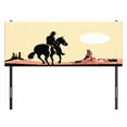 thumbnail image 3 of Western Headboard, Image Art of Cowboy Riding Horse Towards Sunset in Wild West Desert Hero, Upholstered Decorative Metal Bed Headboard with Memory Foam, Full Size, Yellow Orange Black, by Ambesonne, 3 of 4