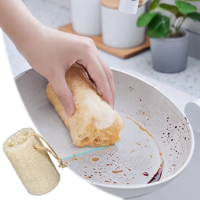 Natural Loofah Dish Scrubber for Kitchen Use - Eco Friendly Sponge with Non- Cleaning for Pots Pans and Glassware Durable Natural Loofah Fiber Scrubber Purpose Kitchen Cleaning Tool