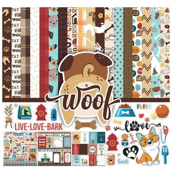 Inkdotpot Pet Dog Theme Collection Double,Sided Scrapbook Paper Kit Cardstock 12"x12" Card Making Paper Pack Of With Sticker Sheet - 16 Pages - Multicolor