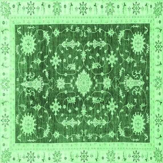 Ahgly Company Indoor Square Abstract Emerald Green Modern Area Rugs, 5' Square