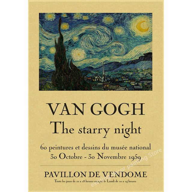 Famosa colección de pinturas al óleo, carteles de obras de Van Gogh, Papel Kraft Retro, decoración de hogar, Bar, café, impresión, pinturas de pared artística estética Tan Jianjun unisex