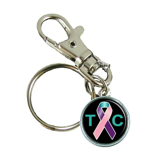 Thyroid Cancer Awareness Keychain Support Silver Plated Jewelry Key Chain