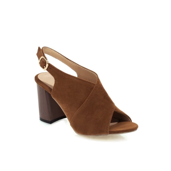 SACFOF Womens Faux Suede Peep Toe Block Heel Ankle Strap Slingback Sandals