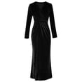 thumbnail image 6 of V Neck Velvet Dresses for Women - Long Sleeve Bodycon High Slit Mermaid Formal Gowns Wedding Guest Dresses, 6 of 7