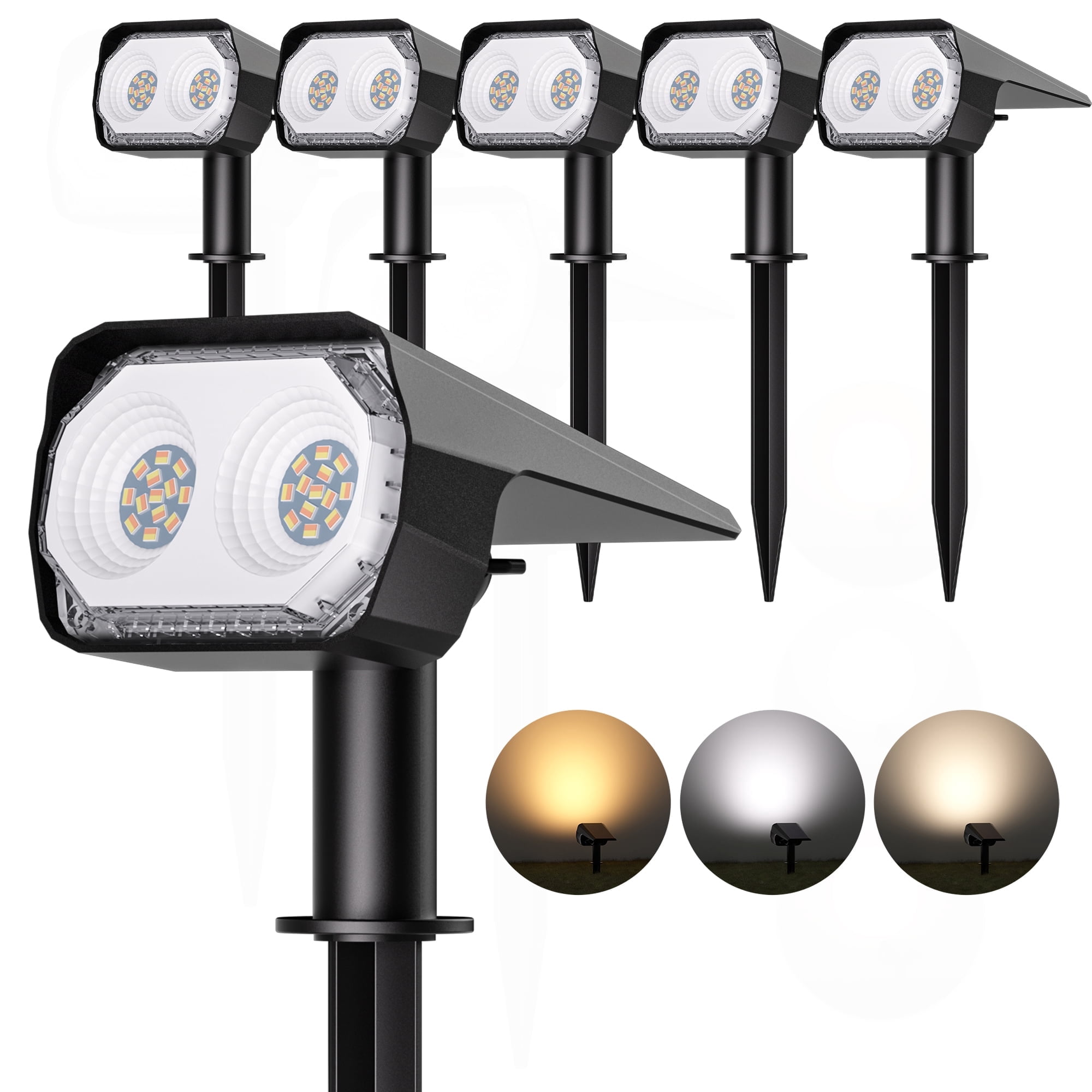 Aship Solar SpotLights Outdoor Waterproof , 26 LEDs 3 Color  Solar Powered Garden Lights, Warm White & Cool White Solar Landscape Spotlights for Lawn Yard Walkway, 6 Pack