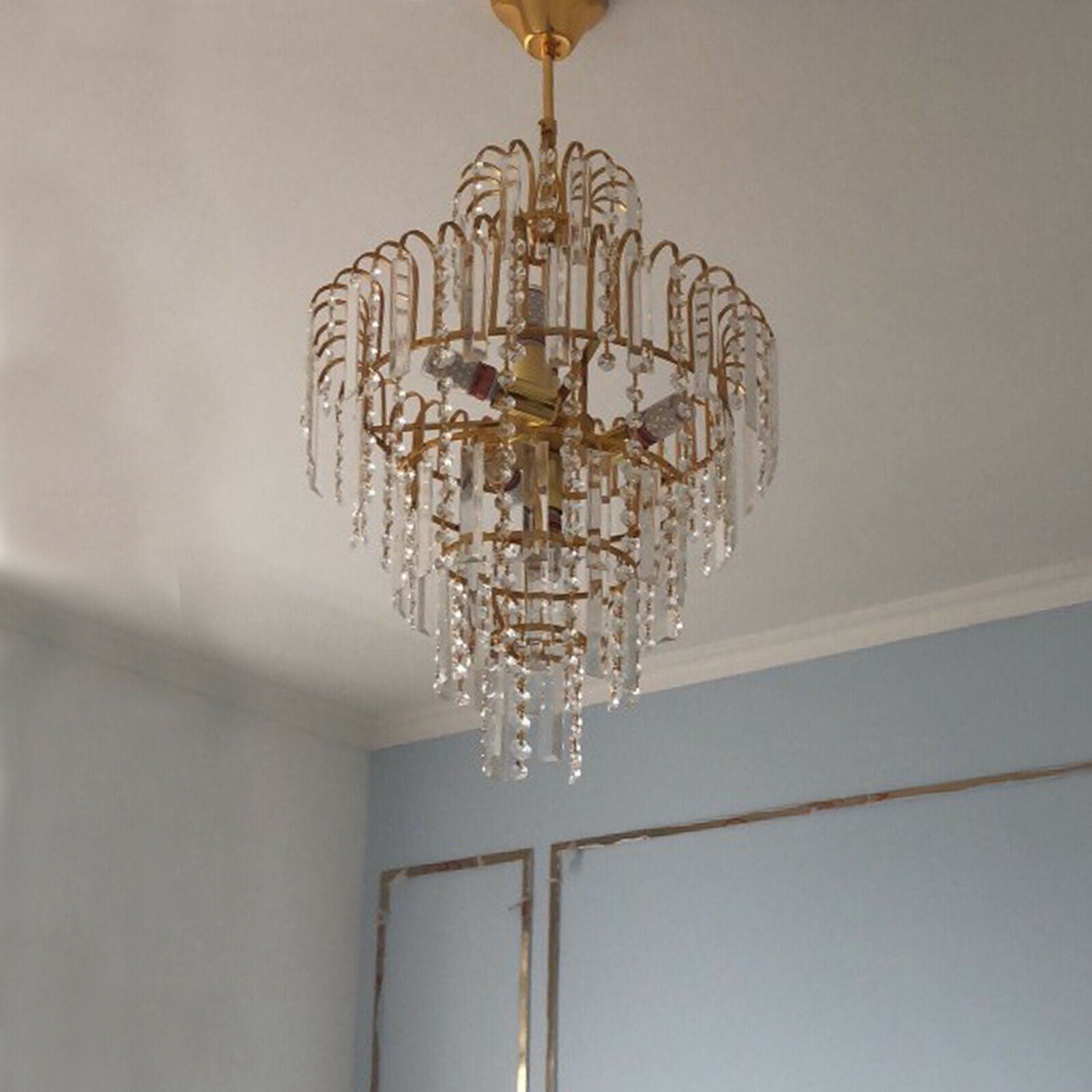 Fichiouy Modern Crystal Ceiling Lamp K9 Crystal Chandelier Pendant Fixture for Living Room Gold