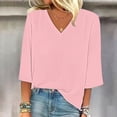 thumbnail image 4 of Ruyang Summer Tops for Women Women's Solid Color Fashion Casual V Neck Three Quarter Sleeve Tops Woman Lose Shirt, 4 of 4