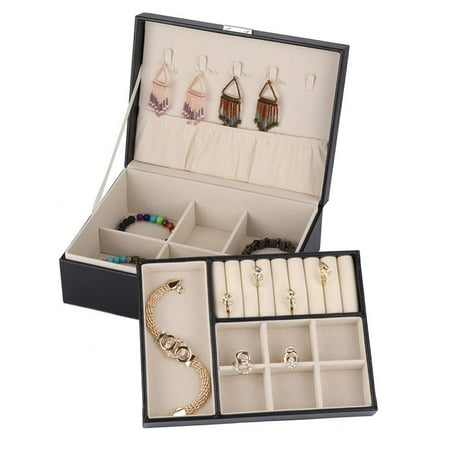 Stretch Bracelet Box - Double Layer Jewelry Earrings Rings Bracelet Necklace Box PU Organizer Storage