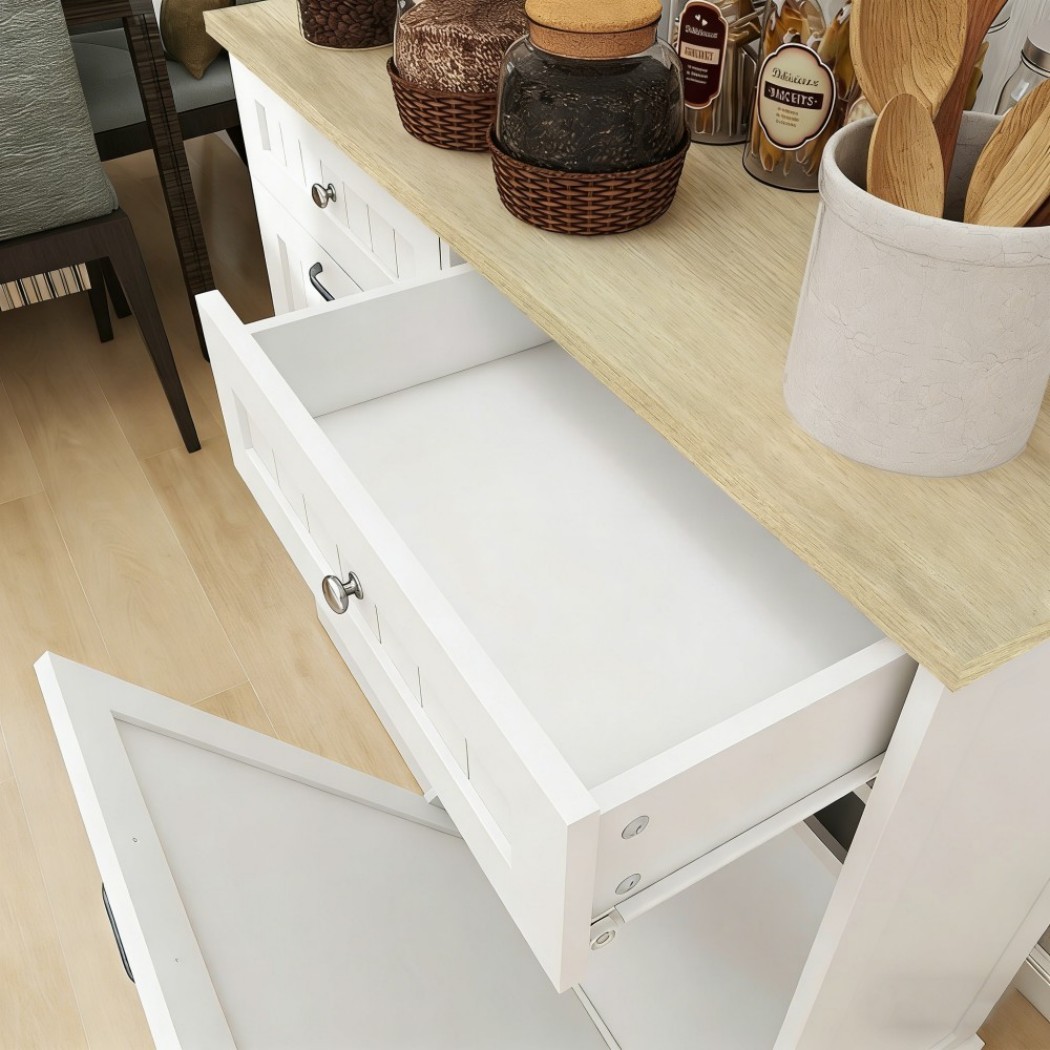 Trash Cabinet with 2 Tilt-Out Compartments and 2 Drawers, Kitchen Trash Can Cabinet with Storage, White Freestanding Garbage Cabinet