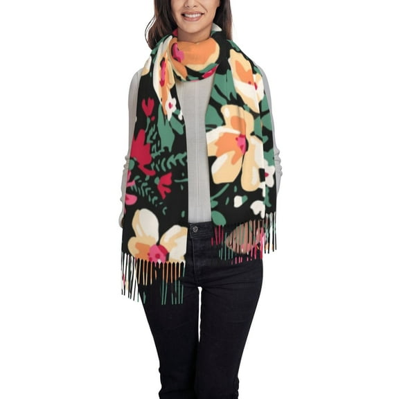 Cauagu Many Kind Of Flowers Print Women Wrap Shawl tassels Scarves Retro Scarf 77.6"X28.3"