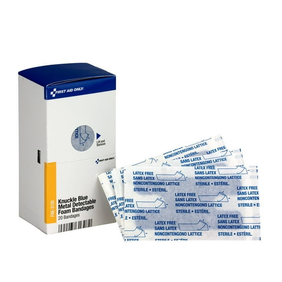 SmartCompliance Refill Blue Metal Detectable Knuckle Foam Bandages, 20 Per Box